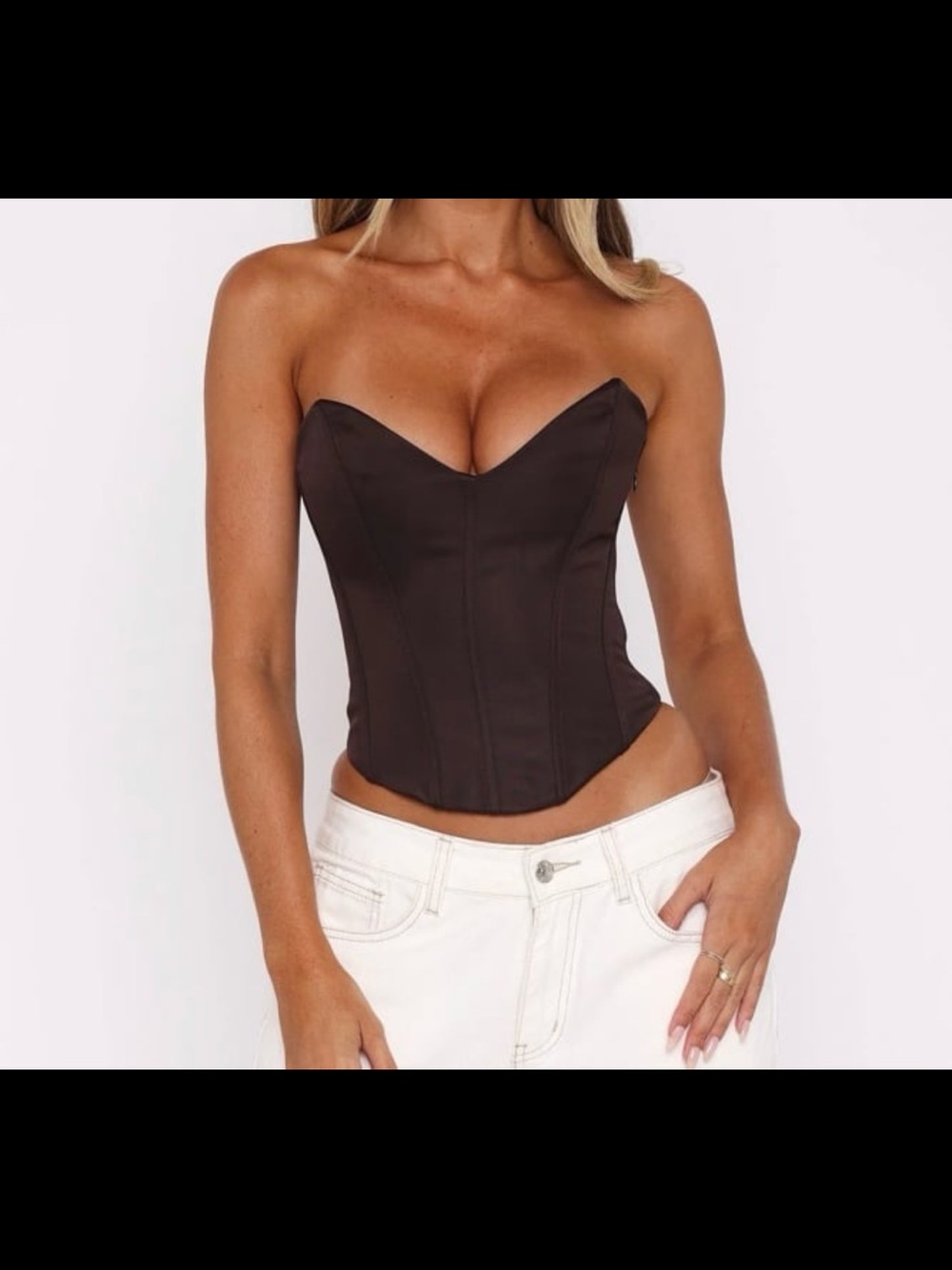 White Fox Boutique Strapless Sweetheart Corset Top - Brown